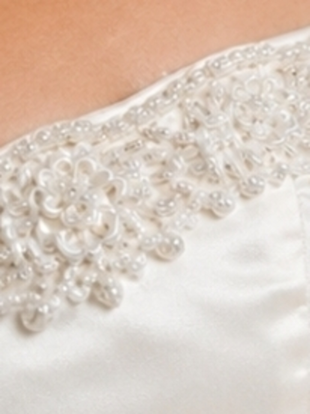 Strapless Cream Satin Bridal Gown with Beaded Neckline - Picture 5 of 6